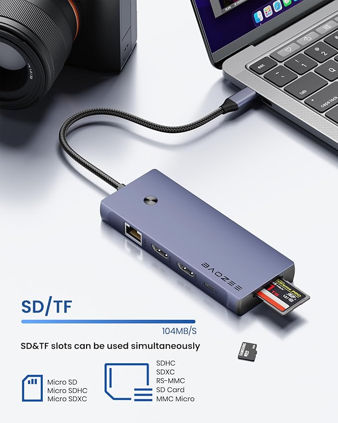 Docking Station USB-C 10 en 1 BAOZEE con Dual HDMI 4K, Ethernet y Carga PD 100W miniatura 7