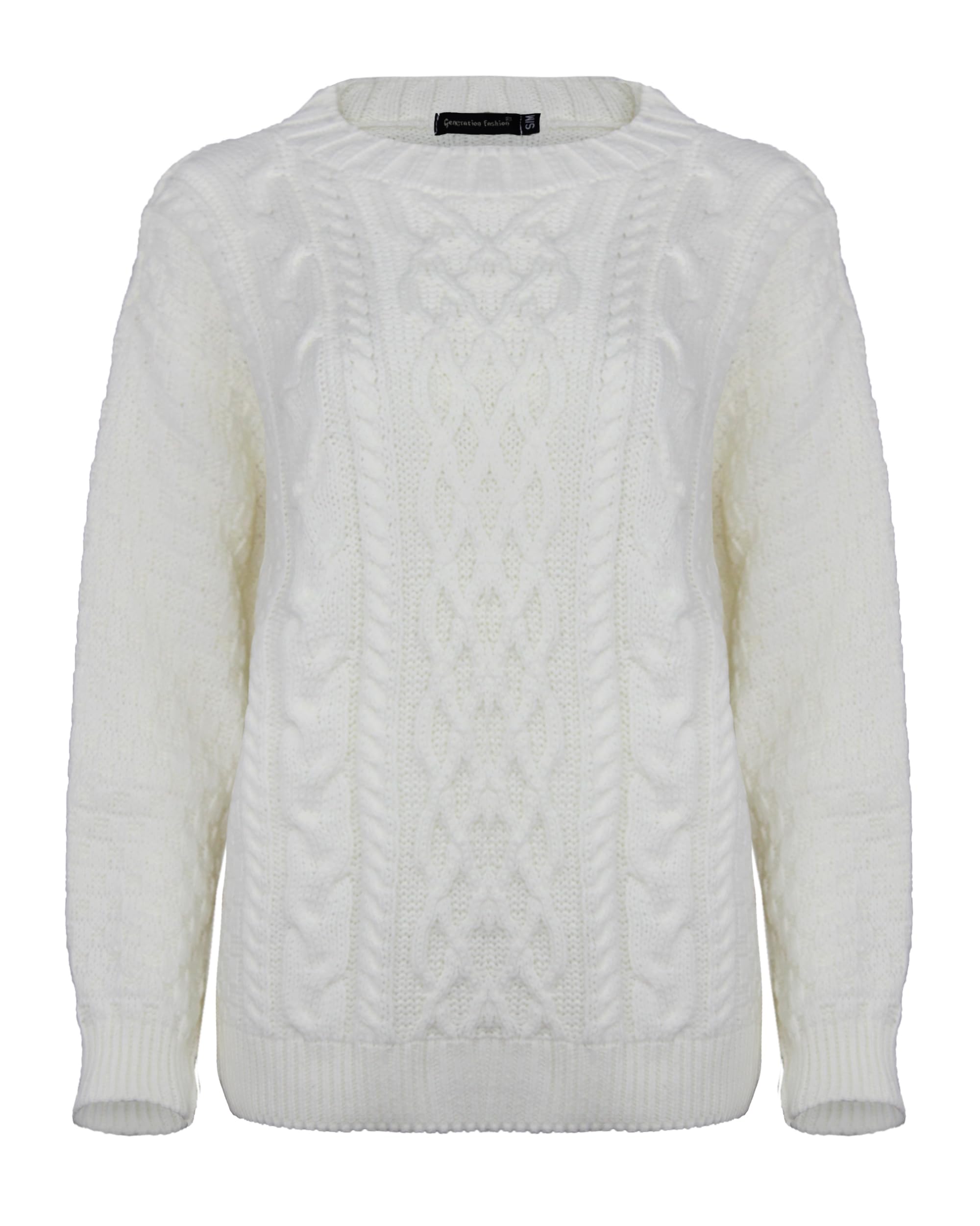 Generation Fashion New Women Ladies Crew Neck Knitted Long Sleeves Warm Chunky Sweater Formal Everyday CasualCable Knit Jumper Tops Pullover[Cream,2XL]