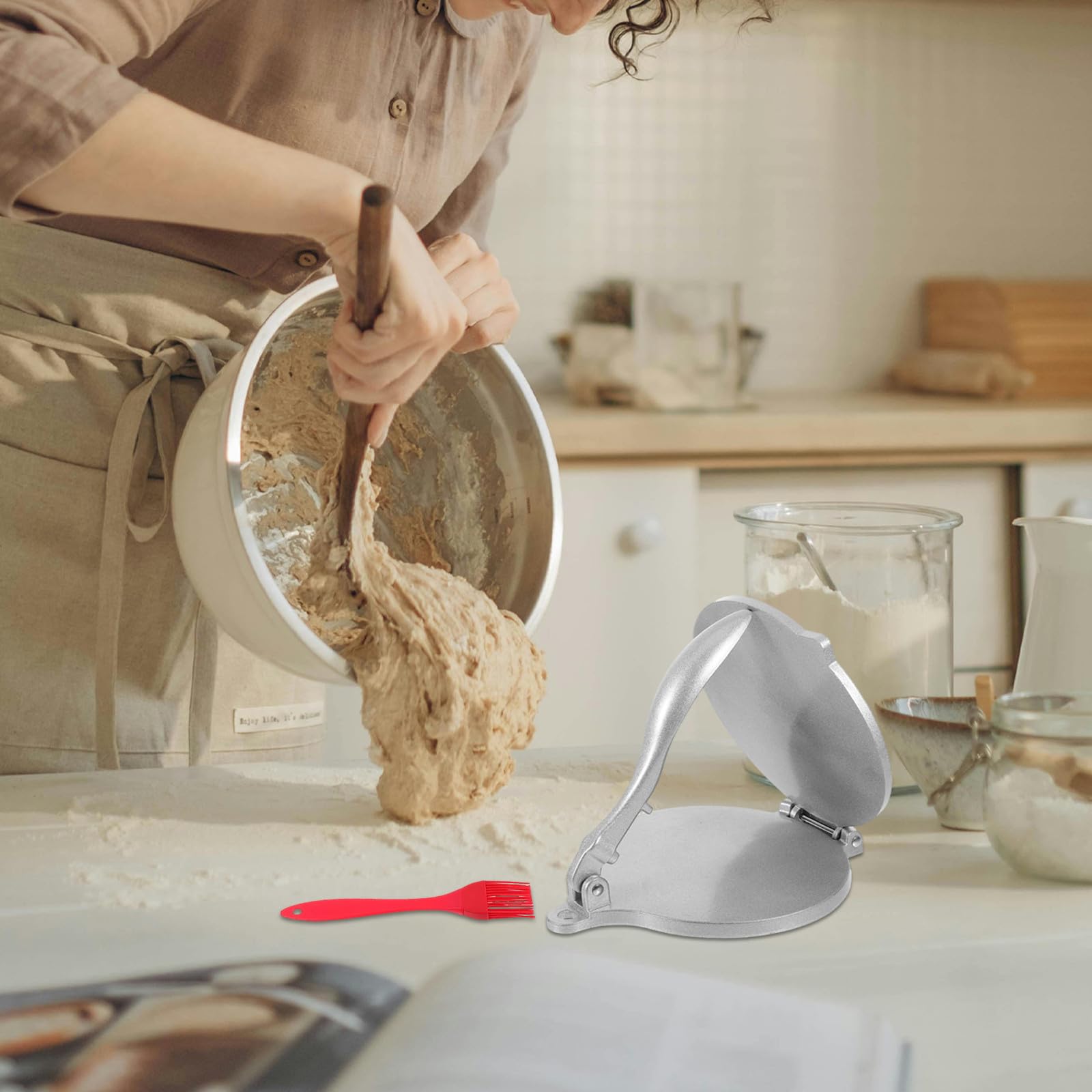 SHERCHPRY Molde Preciso con de de Silicona de Aluminio Cepillo Versátil Prensa Manual para y Aleación Empanadas Tortillas para Reuniones Familiares y Exteriores
