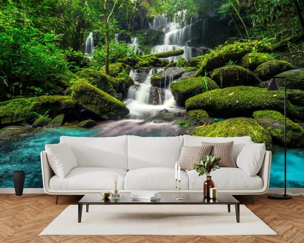 Tropical Rainforest Wall Sticker for Bedroom, Forest Plants 3D Large Wall Mural, Removable Peel and Stick Self-Adhesive Wall Decal for Boys Girls Living Room Office Decor 48" W x 36" H