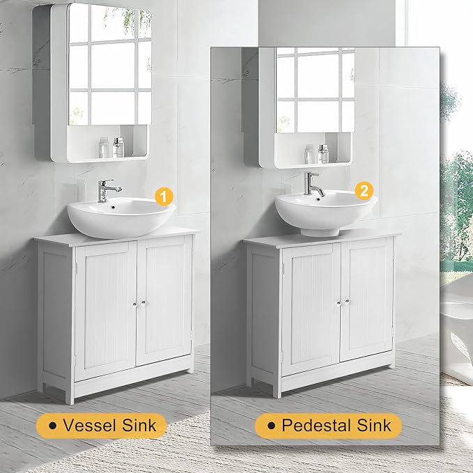 VINGLI Pedestal Gabinete para Lavabo con Almacenamiento Bajo Lavabo, Mueble de Baño Blanco con 2 Puertas y Estante Ajustable 23.6" x 11.8" x 23.6" miniatura 4