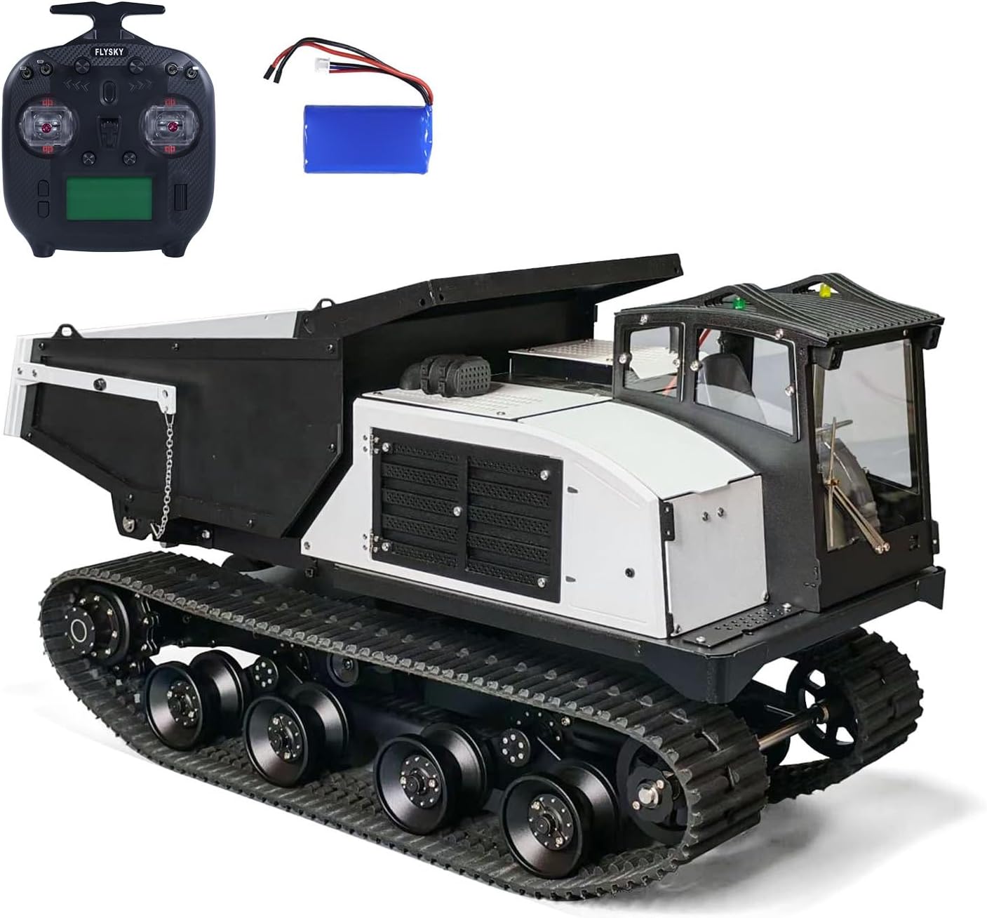 Metal 1/14 Hydraulic RC Dump Truck T14R Panther Crawler Tracked Tipper Construction Machine Light Sound System Flysky St8 Radio Hobby Grade Model for Ages 14+(Yellow)