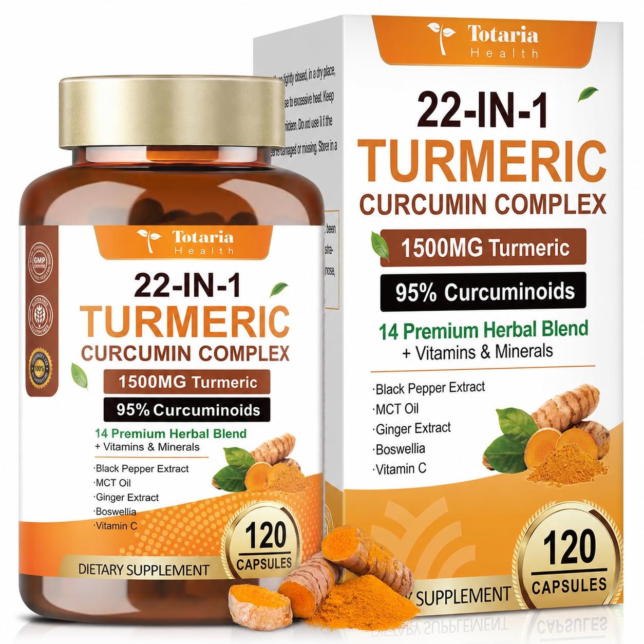 22-in-1 Turmeric Curcumin 2348mg - 95% Curcuminoids with Black Pepper, MCT Oil & Vitamin C - High Absorption Turmeric Curcumin Supplement for Antioxidant, Joint & Immune Support - 120 Capsules