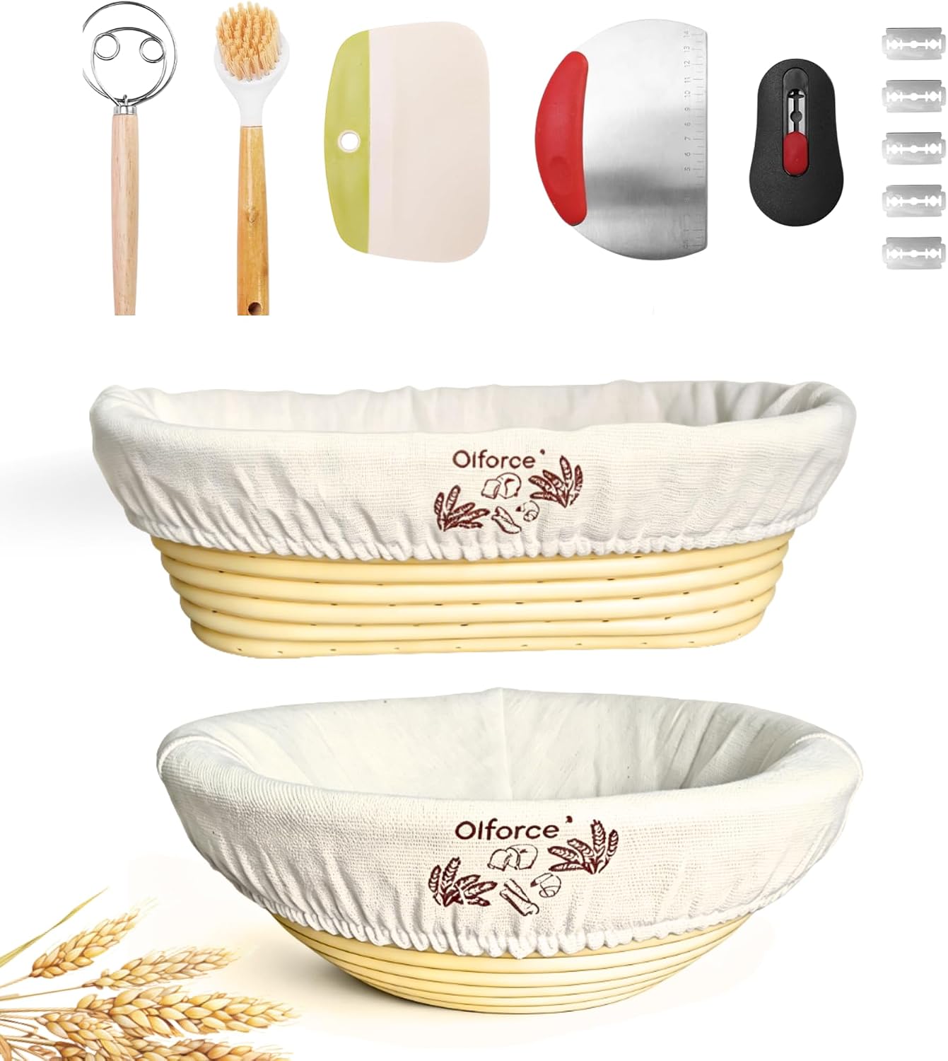 9" Round Banneton Bread Proofing Basket 2 Pack with Liners & Covers