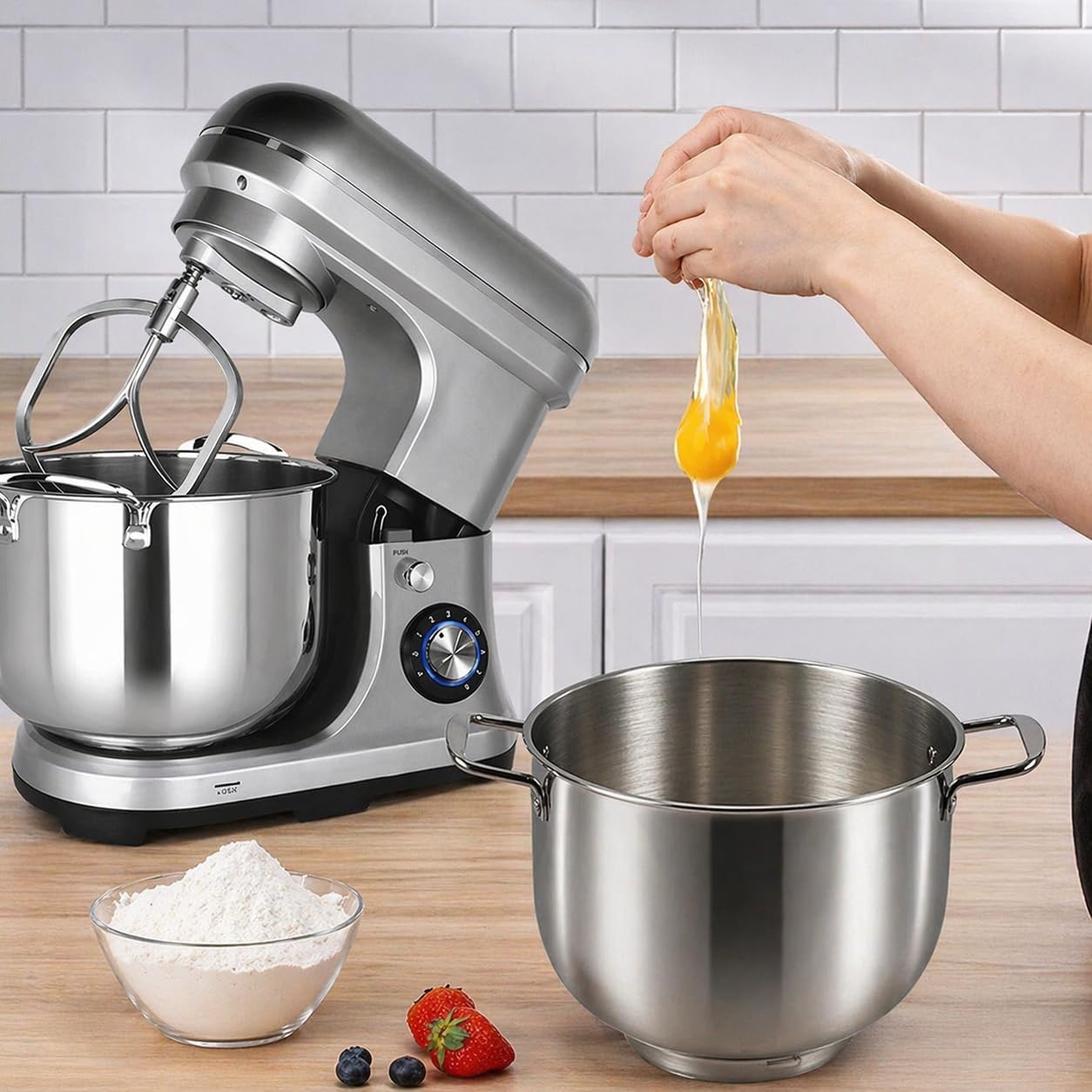 Impastatrice Professionale 2000W, 10L | Gancio Impasto, Ciotola Inox 8 velocità per Panifici, Ristoranti, Pizzerie | Attrezzatura Cucina Heavy Duty Professionale | Set Accessori 3-in-1