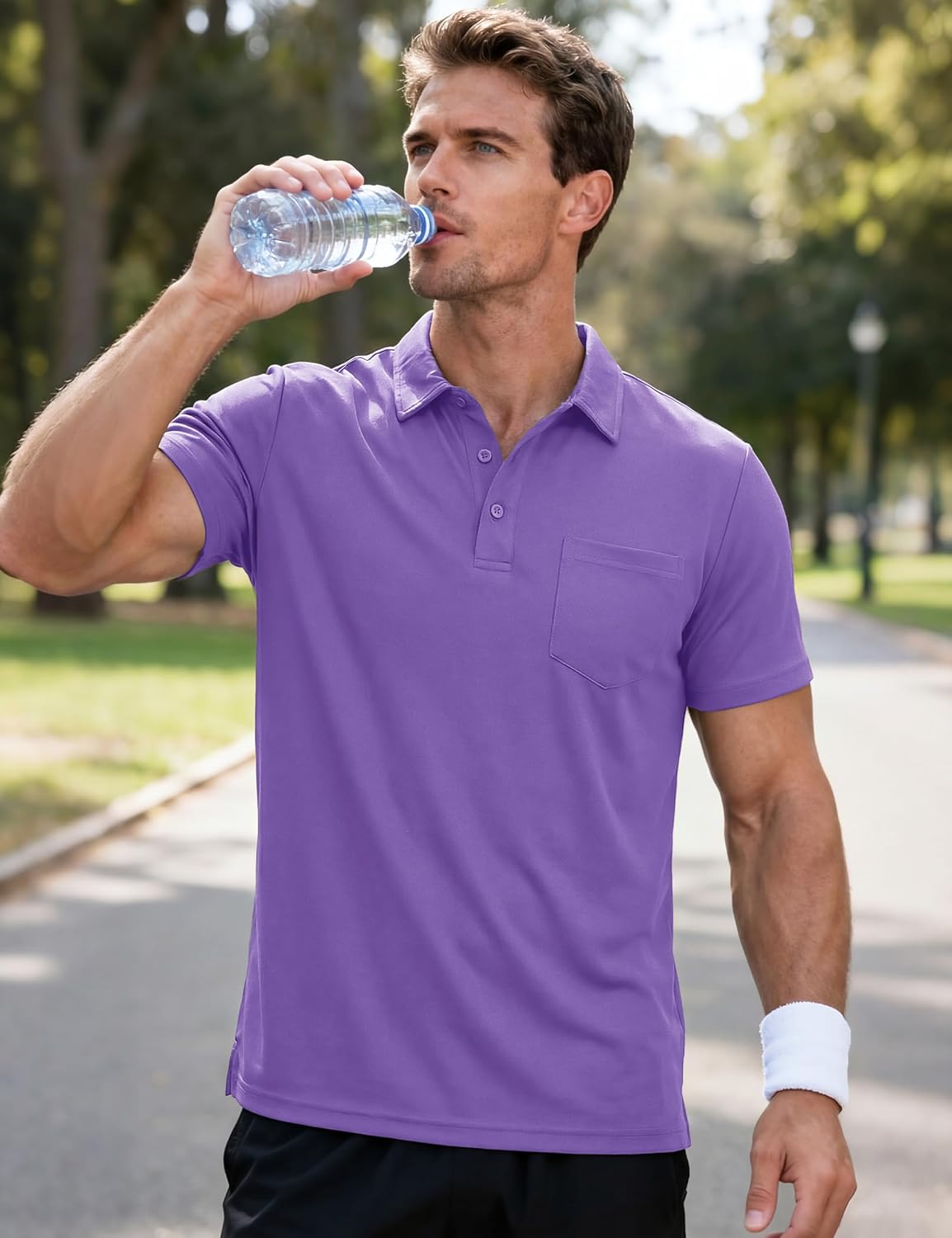 MAGCOMSEN Polo Shirts for Men Short Sleeve Collared Golf Shirt with Pocket Moisture Wicking Quick Dry Performance Polos