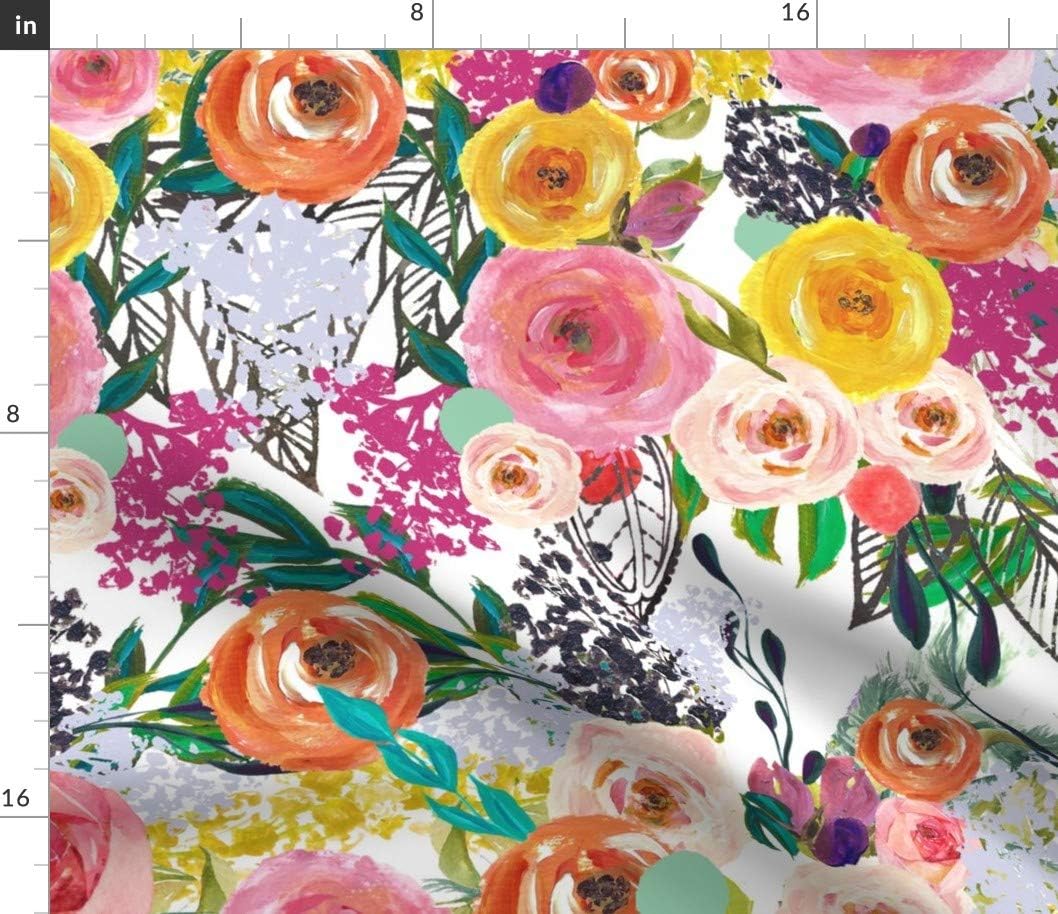Spoonflower Fabric - Autumn Blooms Extra Large White Bold Floral Print Colorful Summer Printed on Petal Signature Cotton Fabric Fat Quarter - Sewing Quilting Apparel Crafts Decor