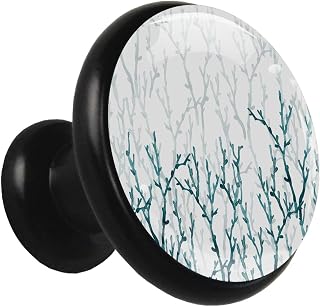 Kids Dresser Knobs Coral Watercolor Black Round Knobs 4 Pcs Handmade Glass Drawe - Compare price