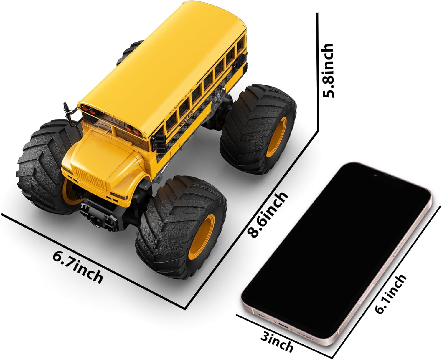 1/18 Remote Control School Bus Toy for Kids, 2.4GHz RC Monster Truck Toy with LED Lights & Sound, Rechargeable Electric Vehicle, Gift for Boys Girls