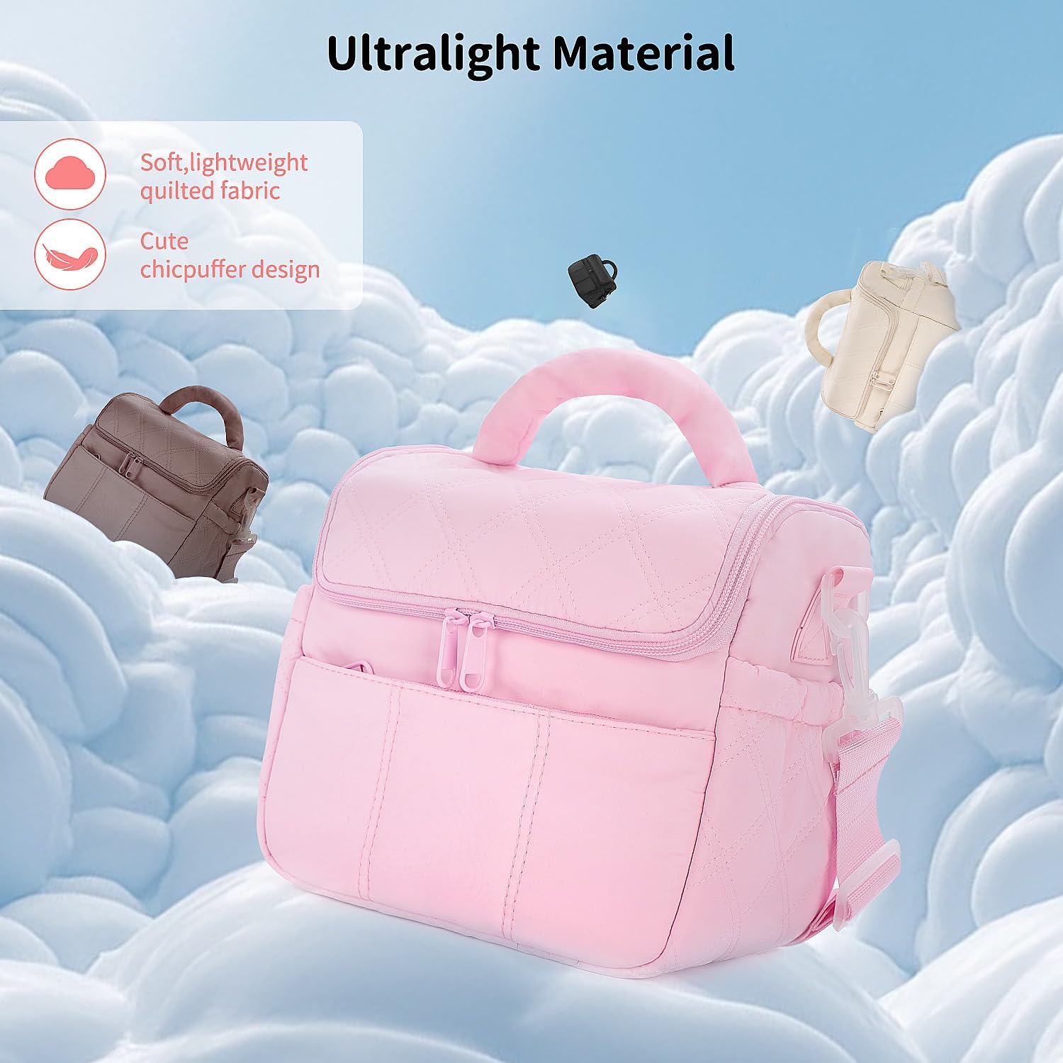 Insulated Lunch Bags, Cute Quilted Lunch Box for Women, Lightweight Puffy Padded Waterproof Lunch Tote, Reusable Lunch Cooler for Work Picnic Travel