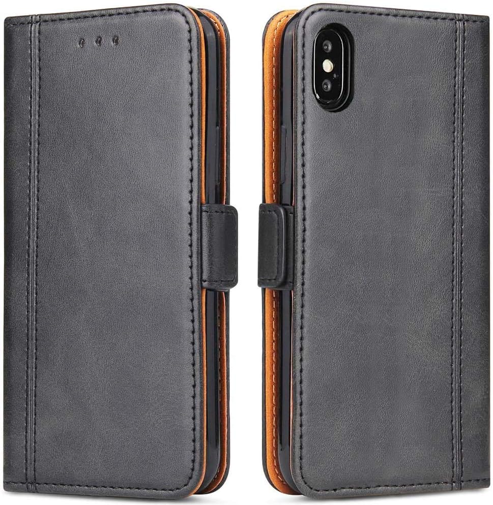 Mobile Phone Case for iPhone X iPhone XS Leather Mobile Phone Case Card Slot Flip Stand Magnetic Leather Case for iPhone X/iPhone XS Case Black