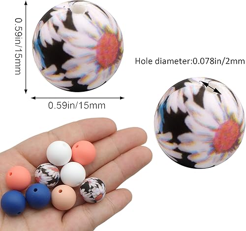 Miniatura 3 de David accessories Cuentas de silicona de 0.59 pulgadas (0.591 in), cuentas redondas de silicona a granel para llavero, bolígrafos, cordones,