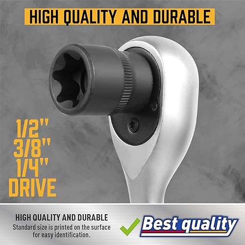 Miniatura 3 de Amartisan 14 PC E-Torx Star Socket Set/Rail, 1/4" 3/8" 1/2" Drive, E24 Juego de zócalos de par externo