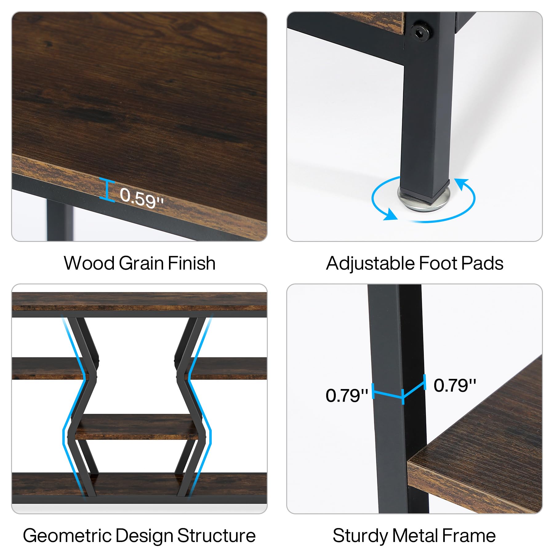 Tribesigns Mesa auxiliar para sofá de 180 cm con estantes de madera de 4 niveles, mesas auxiliares extra largas y estrechas de estilo industrial para pasillo, salón y entrada (marrón rústico)