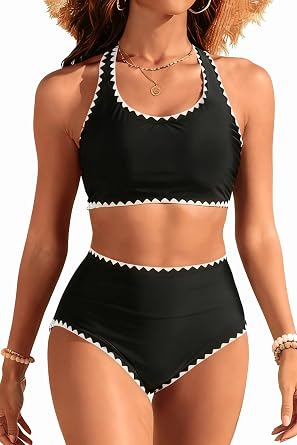 Holipick Womens Sporty Athletic Bikini High Waisted Two Piece Swimsuit