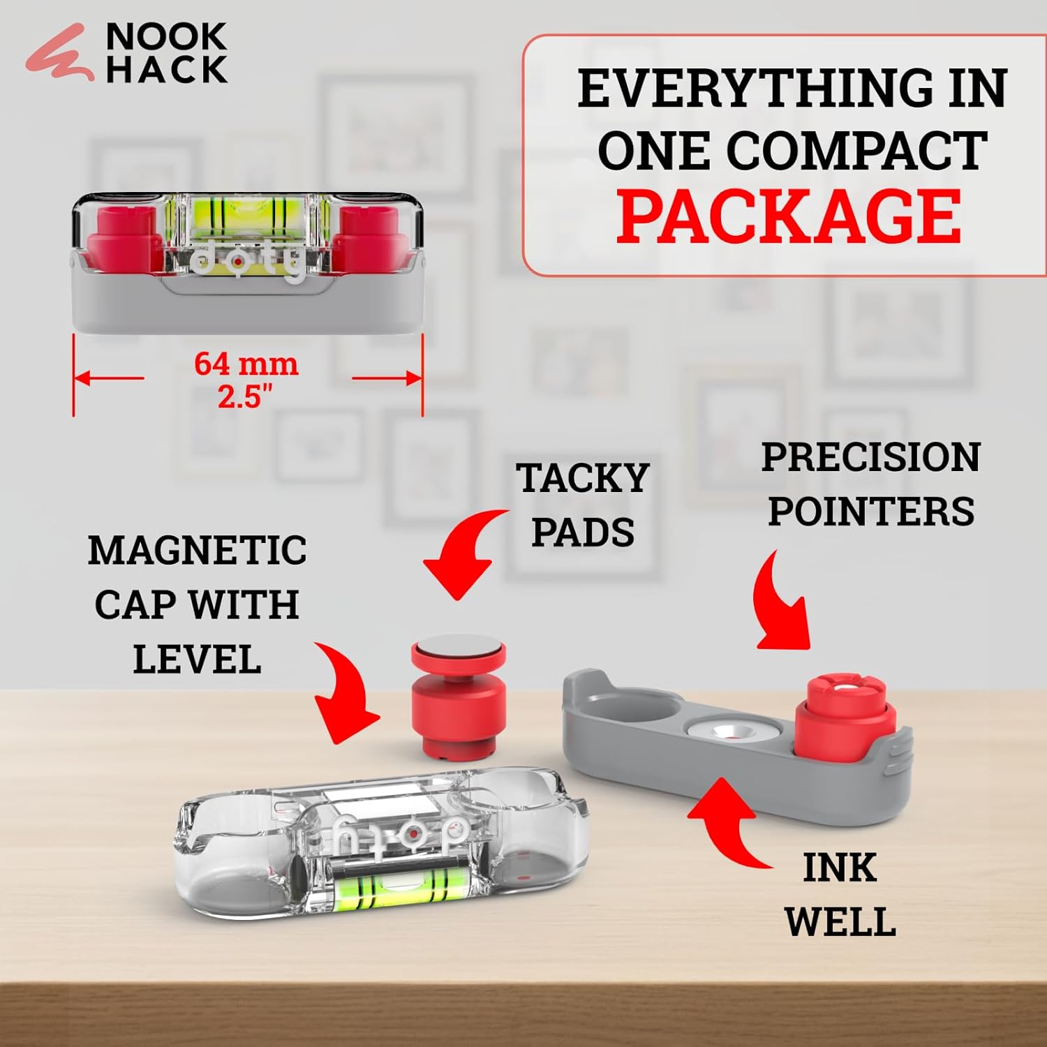 doty Picture Hanging Tool - [NEW Packaging] Wall Marker for Fixing Position | The Essential Photo Frame Hanging Tool | Picture Hanging Kit with Level | Easy Frame Hanging and Levelling