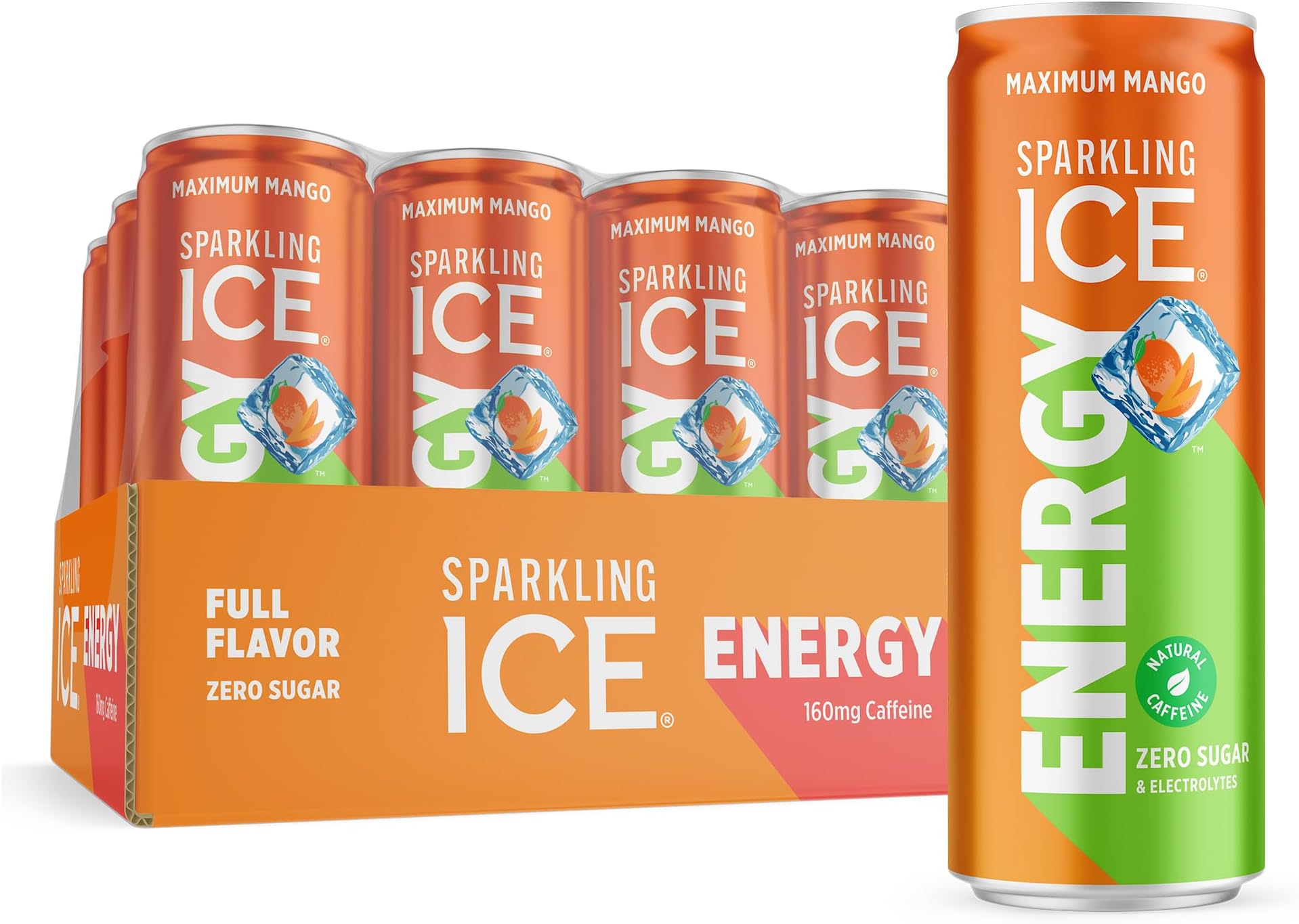 Energy Maximum Mango 12Pk. Energy Drinks with Vitamins + Antioxidants, Zero Sugar. 12 fl oz cans.