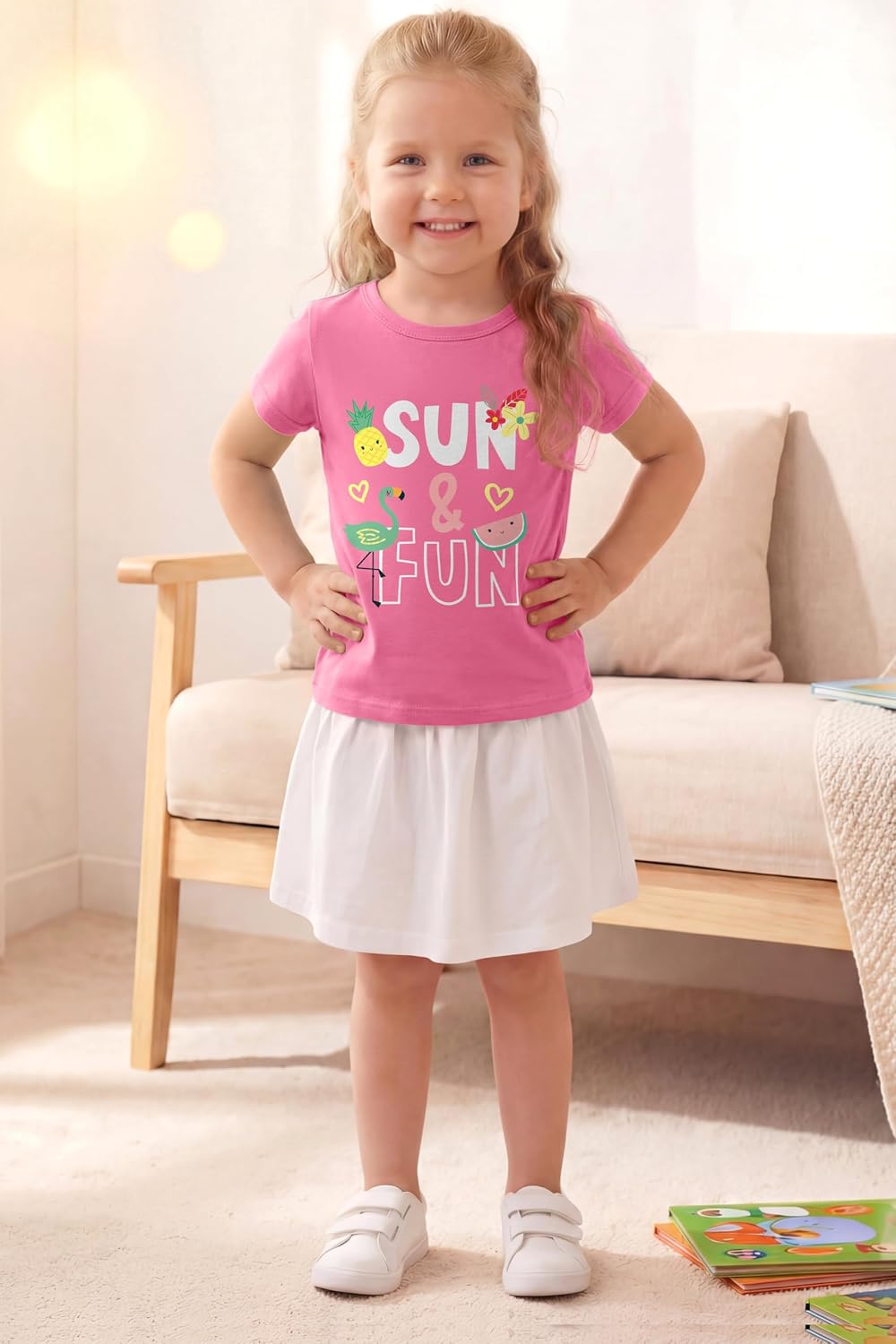 Poroka 4 Packs Toddler Girls Short Sleeve Graphic Tees Soft Cotton T-Shirts with Fun Prints Summer Tops Clothes 2T-5T