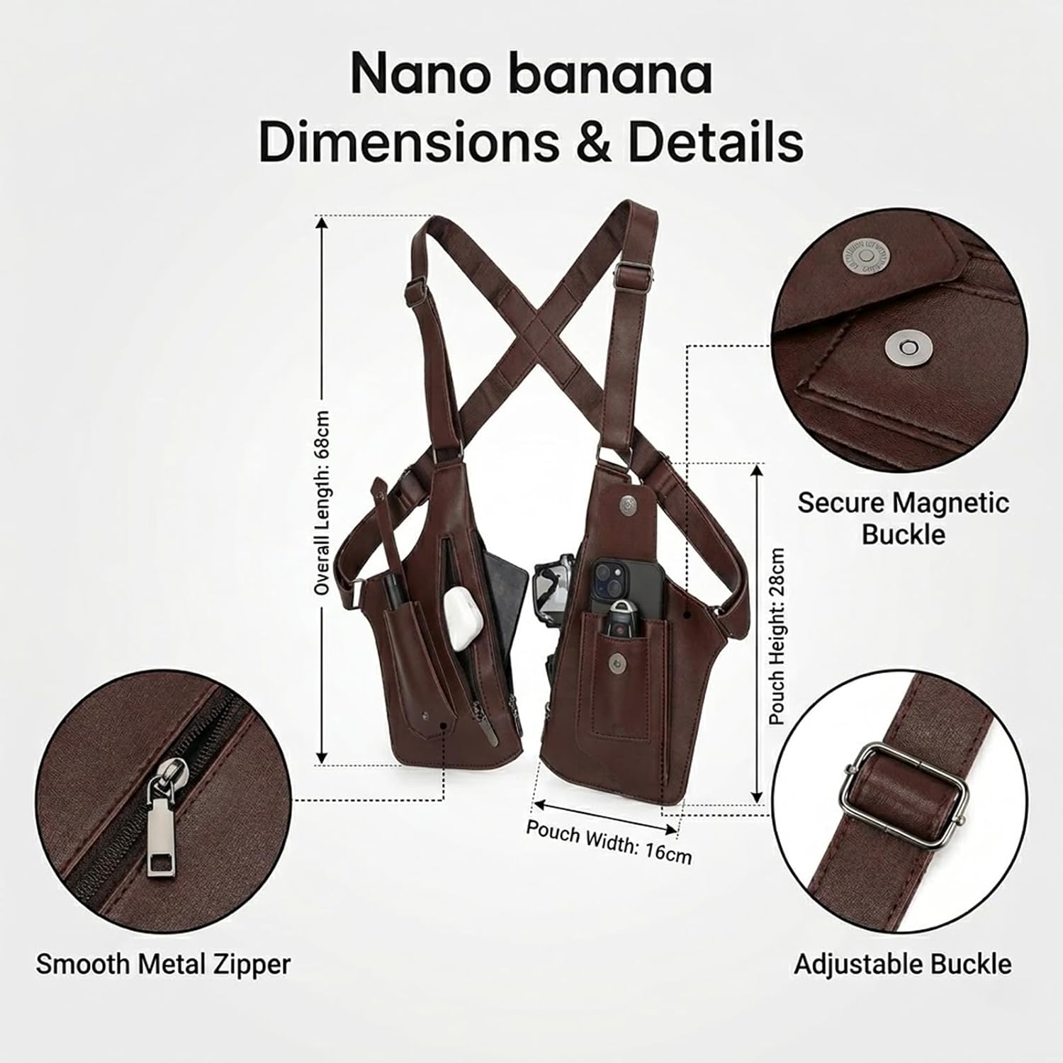1 PC Men Anti Theft Hidden Underarm Shoulder Bag, PU Leather Double Armpit Phone Wallet, Adjustable Security Crossbody Harness Pouch for Travel EDC | Anti-theft design