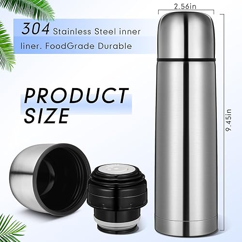 Miniatura 2 de Domensi 2 botellas térmicas de acero inoxidable de 17 onzas16.9 fl oz de agua caliente, tazas de viaje con taza de café sellado al vacío botellas