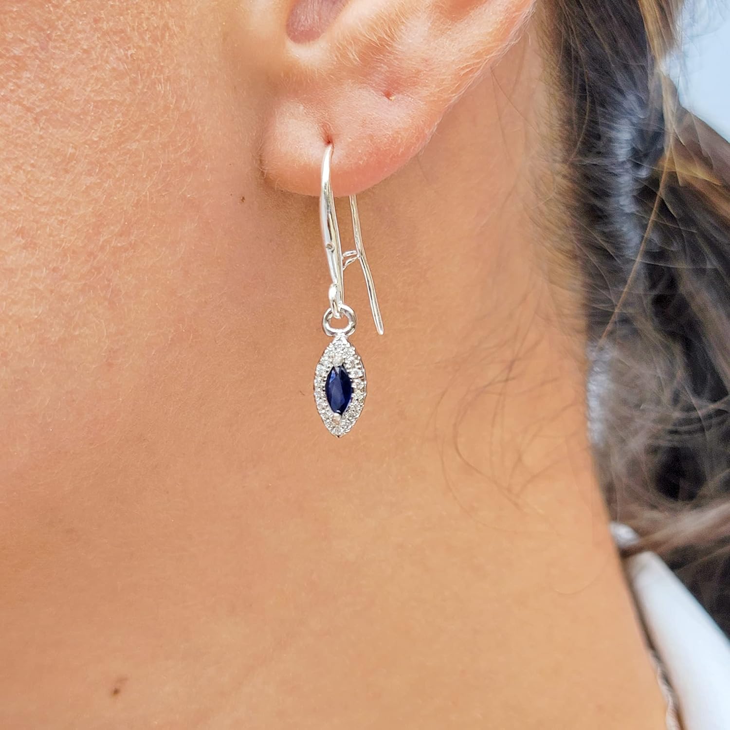 Natural marquise stone drop earrings, with sterling silver cubic zircon hook and stone mount, dangle earrings for occasion, birthstone, uniquelan jewelry