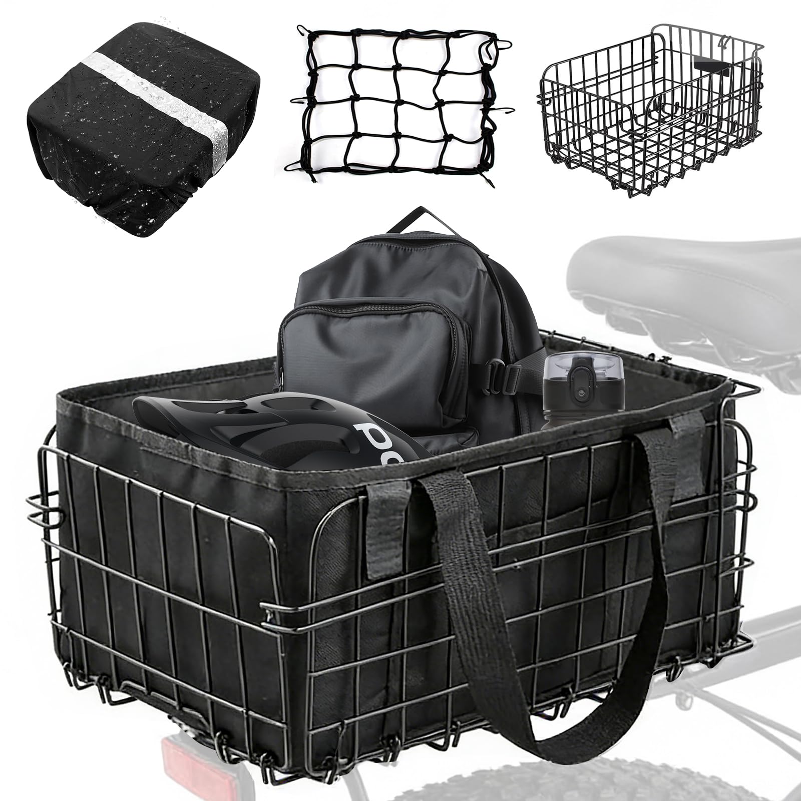 Cestinos Posteriore Per Bicis Con Fodera Interna,Borsa A Rete E Copertura Antipioggia Impermeabile,Cestino Per Bici Posteriore,Cestinos Portapacchi Bicicletta,Cestino Pieghevole Per Bicicletta