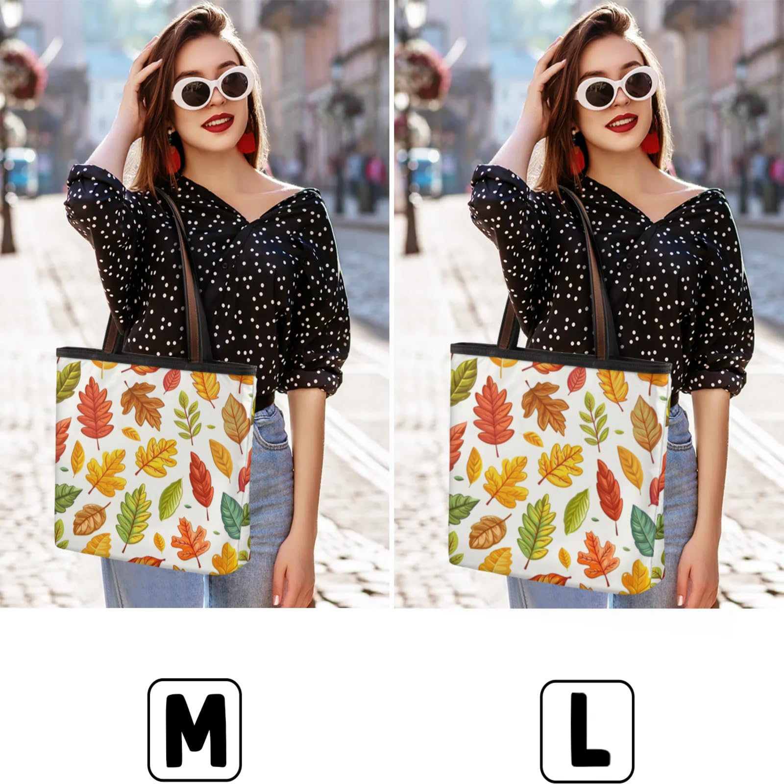 Colourful Leaf Tote Bag Multi Pocket Zippered Beach Bag Lightweight Waterproof Handbag for Women Men Work Gym Travel Swimming Yoga Grocery Shopping L