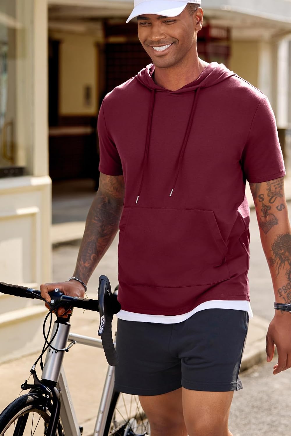 JMIERR Mens Short Sleeve Hoodie Lightweight Hooded T-shirts with Pocket image 2