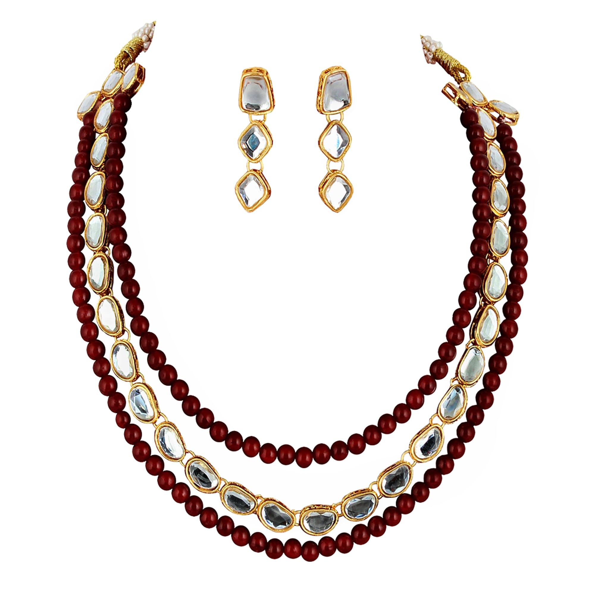 Lucky Jewellery Designer Maroon Color Pearl With White Kundan Layered Necklace Set and Earrings For Women & Girls (254-J6SK-1947-M) (B0D22YX6PS) Amazon Price History, Amazon Price Tracker