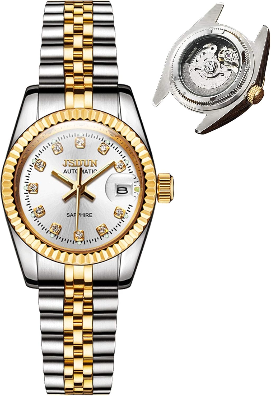 Self Winding Watches for Women Gold Wrist Watches for Ladies Luxury Mechanical Classic Fake Rolex Elegant Dress Wrist Watches Gold Stainless Steel Band Waterproof Date JSDUN Brand : OLEVS: Clothing, Shoes & Jewelry