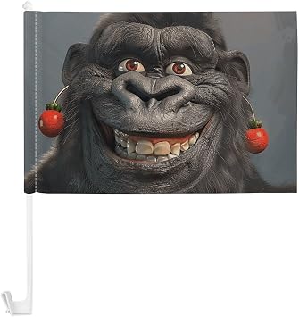 Car Flag Window Clip Handheld Flags Large Garage Decor Banner Smiling Gorilla Photo Printed Vehicle Car Antenna Flag for Truck,Race Car Party Racing