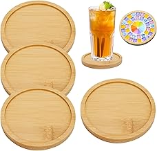 4 Stück Bambus-Mosaik-Untersetzer, 9,5 cm Runde Untersetzer aus Bambus, Leere Bodenschalen für Bastelarbeiten, Pflanzen Untersetzer, Kerzenuntersetzer DIY-Mosaikbedarf für Getränke, Bier, Glas