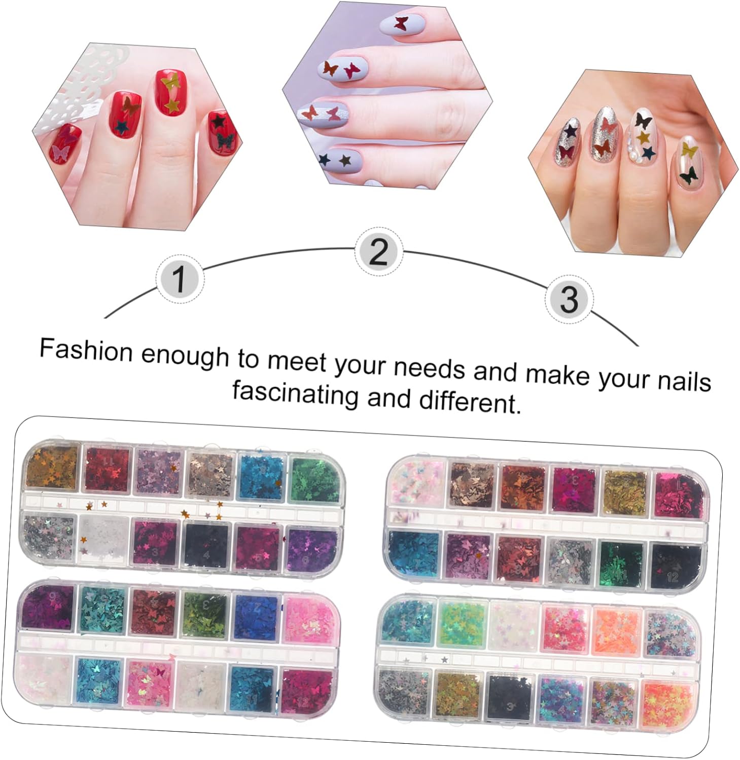 Mipcase Sets Nail Art Sequins Glitter Pack Iridescent Nail Flakes Shape for Makeup Craft Decorations Boxes
