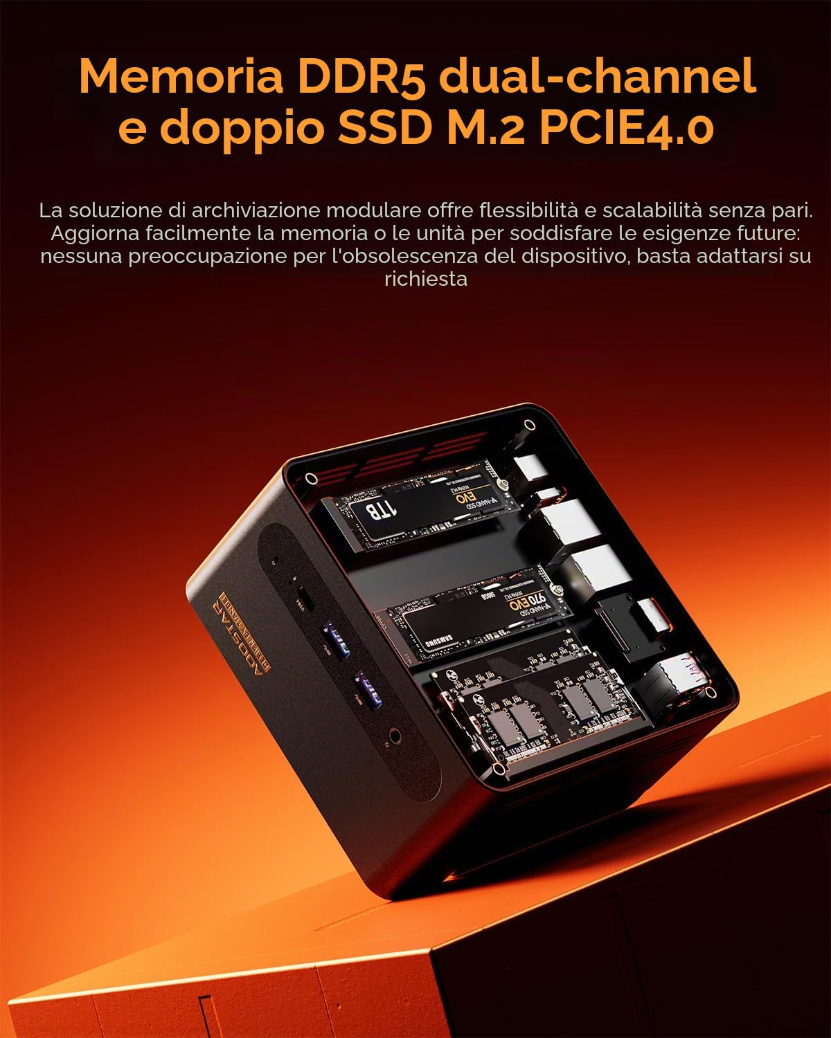 AOOSTAR G-FLIP Mini PC Ryzen 7 H 255(fino a 4,9GHz), Barebone Mini Desktop Computer con schermo HD da 5" Senza RAM Senza M.2 SSD, Micro PC da gioco OCuLink/4K HDMI/2xUSB4/2x2,5G LAN per ufficio,casa