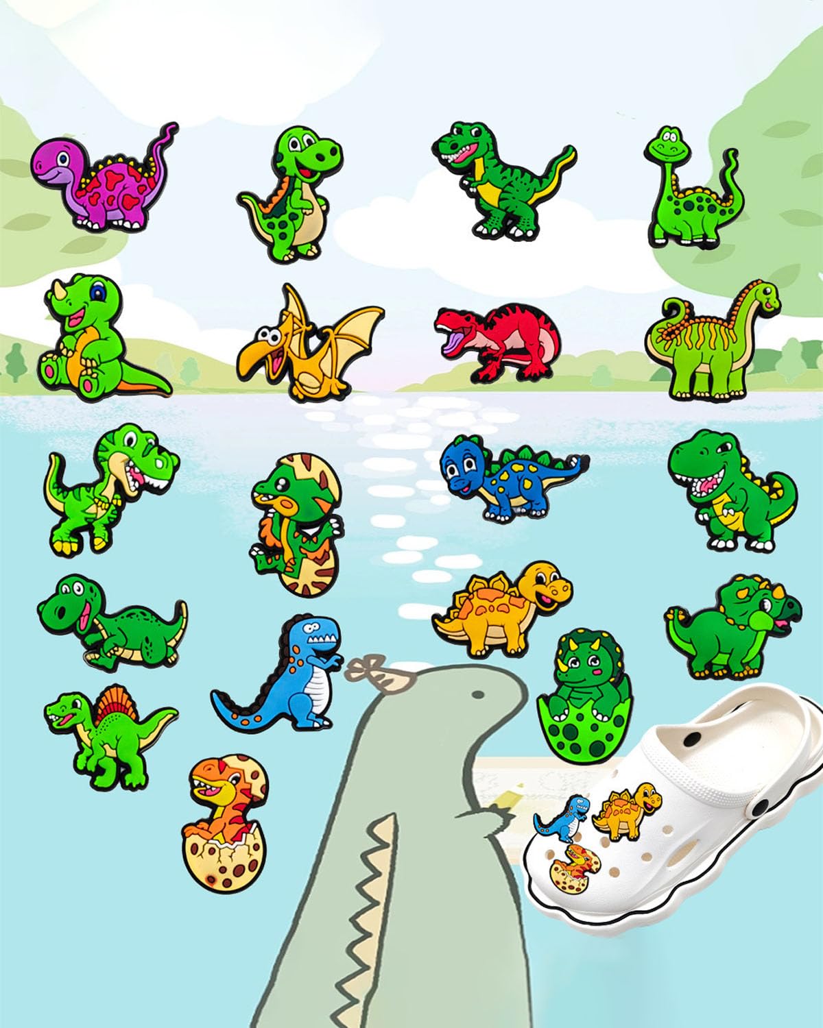 Adornos para zapato Crocs Charms Dinosaurio Pins Jibbitz Decoración de Zapatos para Sandalias de Zueco