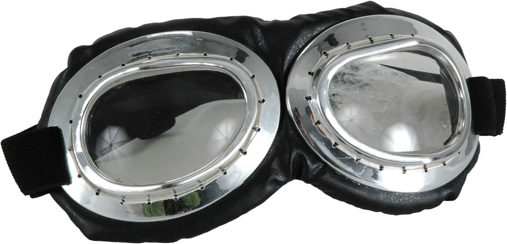 Aviator Goggles Silver - Plastic Frames with Clear Lenses, Adjustable Strap, Costume Accessory