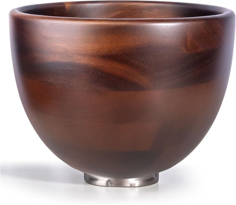 Premium Solid Walnut Wood Mixing Bowl Compatible with 4.5 & 5 QT Tilt-Head Models Natural Wooden Bowl with Stainless Steel Locking Base