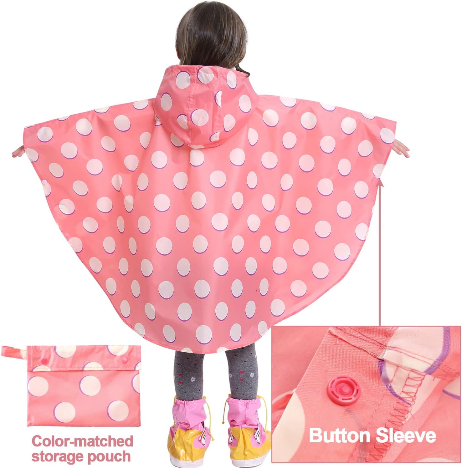 AIWUHE Kids Rain Poncho Cartoon Raincoat Jacket Cute Rain Coat Toddler Boys Girls Rain Cape Light Waterproof Hoodie Outwear - Image 4