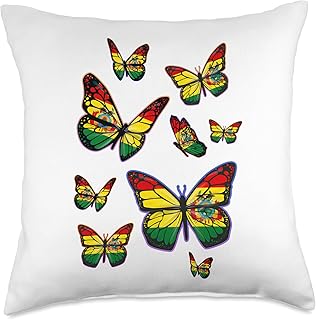 Bolivia's Flag in Flight. Embrace your heritage Bolivia Pride and Culture. Butterfly Version Throw Pillow, 18x18, Multicolor