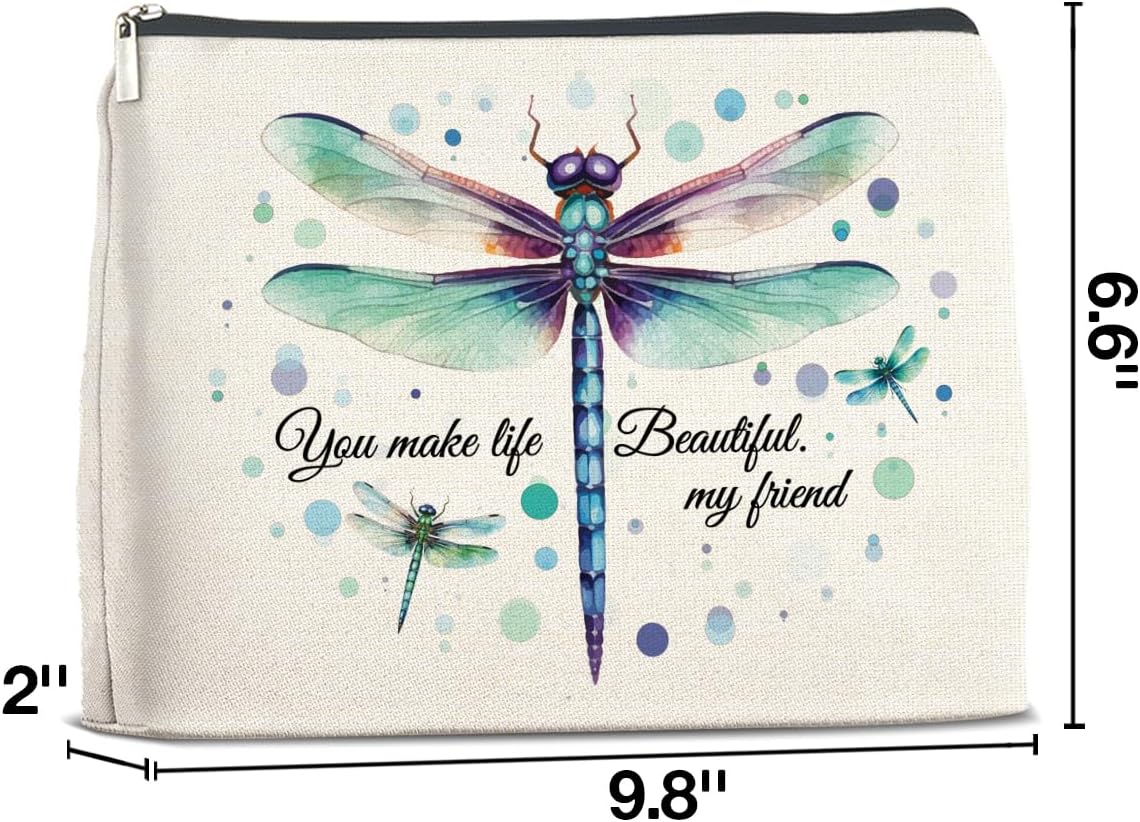 LyoGao Dragonfly Gifts for Best Friend Makeup Bag Friendship for Women Girl Dragonfly Lover Cosmetic Bag - Image 2