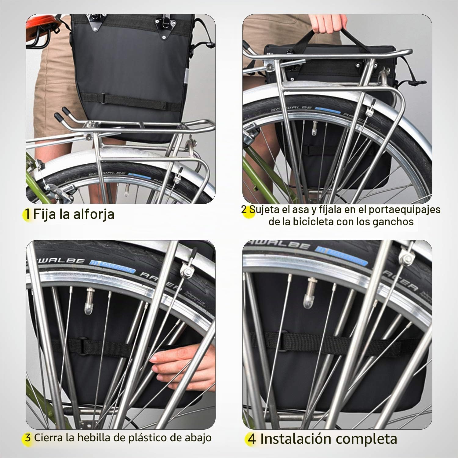 BAIGIO Bolsa de Bicicleta 3 en 1 de 75 L Alforjas Bicicleta Impermeable, Bolsa Bicicletas Trasera para Ciclismo, Viajes con Cubierta para la Lluvia, Verde