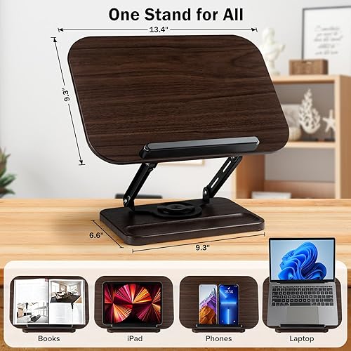 Miniatura 4 de Soporte para libros con luz y almacenamiento, soportes para libros para leer manos libres, soporte de madera para libros de cocina con altura