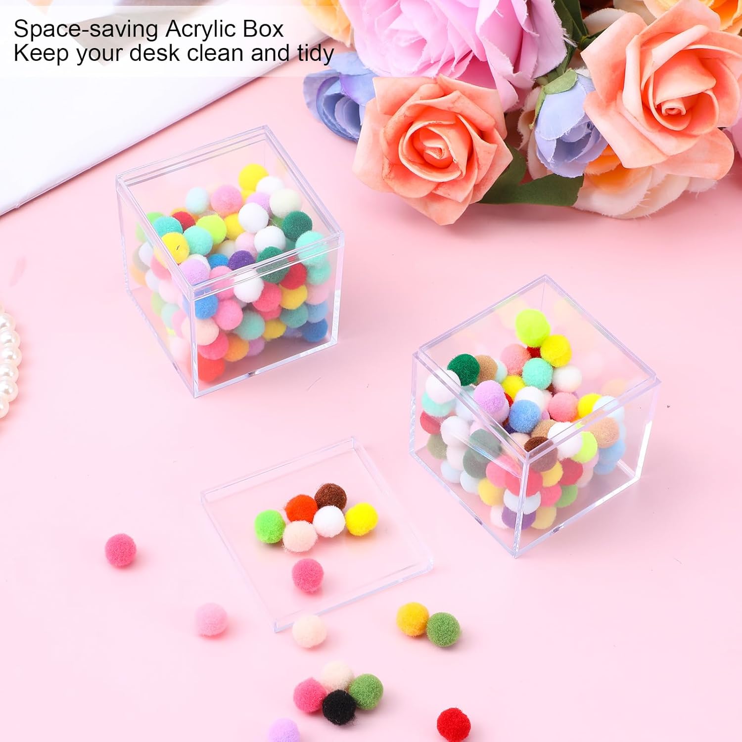 Telooco 40 Pcs Clear Acrylic Box 2.2 x 2.2 x 2.2 Inch, Plastic Square Cube Display Boxes Candy Containers, Small Acrylic Box with Lid Stackable for Storage Candy Pill Earring Jewelry Gifts
