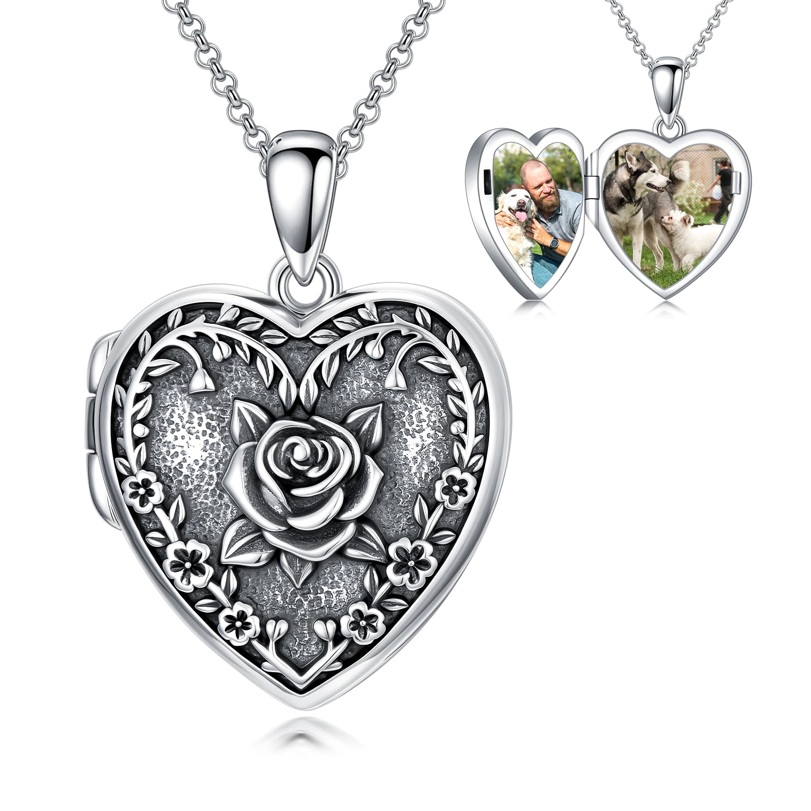 Heart Locket Necklace 925 Sterling Silver Custom Photo Pendant That Holds Pictures Memorial Jewelry Gifts for Women Mom Daughter