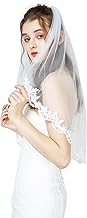 BEAUTELICATE Voile de Mariage Mariée 1 Couche Simple Ivoire Blanc Avec Peigne en Métal Court Long Dentelle Broderie