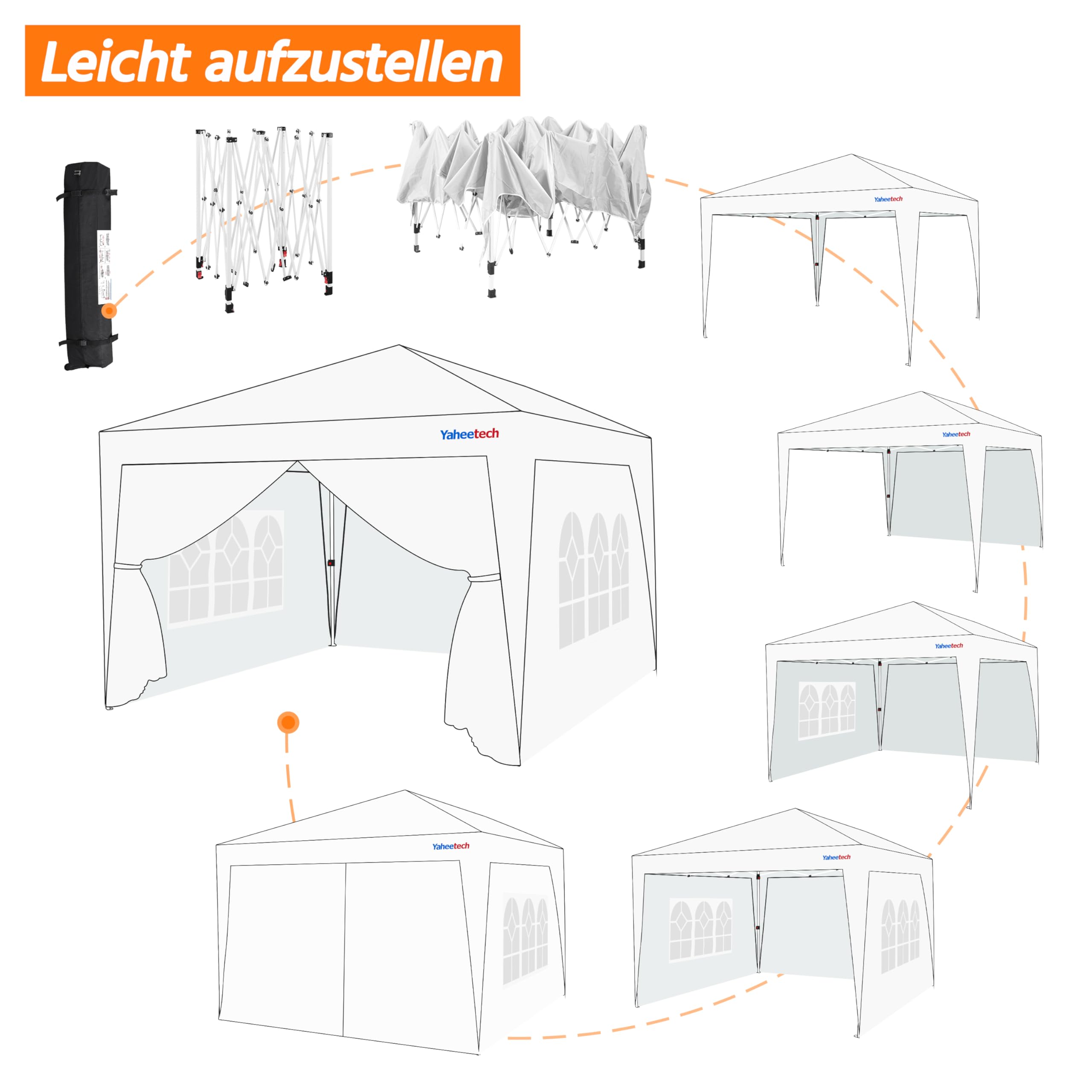 Yaheetech Pavillon 3x3m mit 4 Seitenwänden Pop-up Faltpavillon, Weiß | Gartenpavillon Wasserdicht Winterfest Höhenverstellbar Partyzelt mit Rolltasche Stahlgestell UV Schutz 50+ Zelt 267-287 cm H
