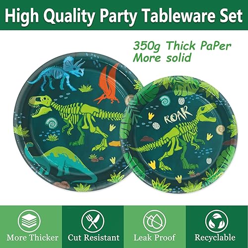 Miniatura 4 de Suministros de fiesta de dinosaurios, temática de dinosaurio, decoración de fiesta de cumpleaños, incluye platos, tazas, servilletas, juegos de
