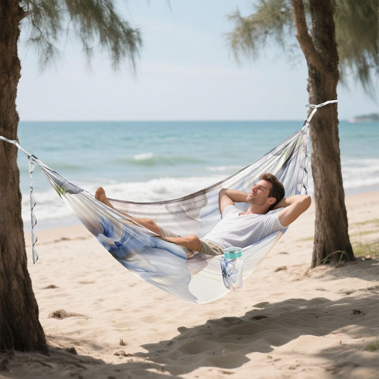 ALAZA Flowers on Marble Art Camping Hammocks Single or 2 Person 500 lbs Portable Parachute Travel Hammock w/Tree Straps for Hiking Backpacking Indoor Outdoor