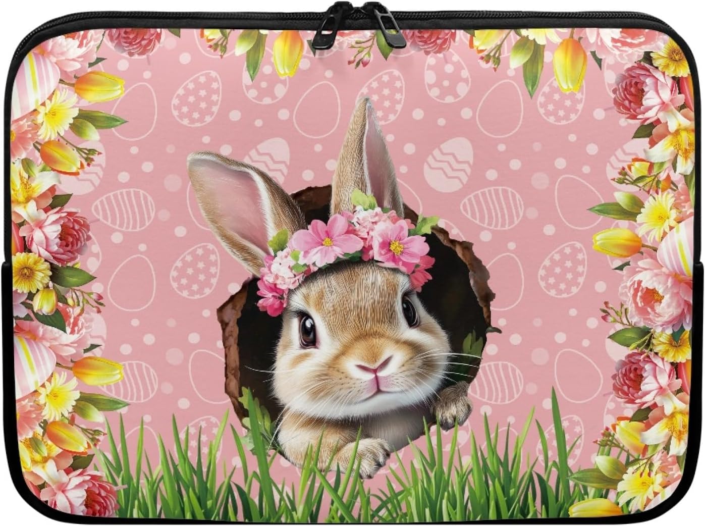 Bunny Flower Pink Computer Sleeve Laptop Carrying Case Compatible 13 Inch Tablet/Laptop/Notebook Portable Computer Protector for Easter Day