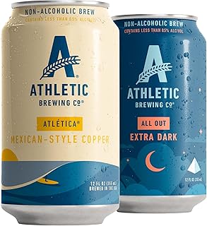 Athletic Brewing Company Craft Non Alcoholic Beer, Vegan Mexican-Style Copper & Extra Dark Brew, Low Calorie Brews, 6 Atlética, 6 All Out, 12 Pack, 12 FL Oz Cans